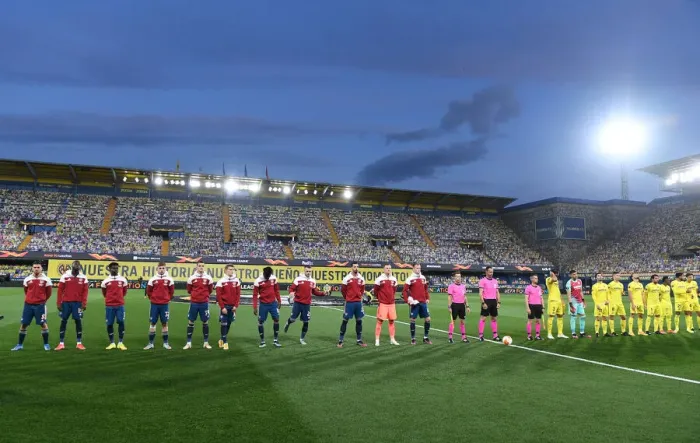 Framed Print : Arsenal vs Villarreal: UEFA Europa League Semi-Final Leg One - Empty Stands Amidst Coronavirus Pandemic
