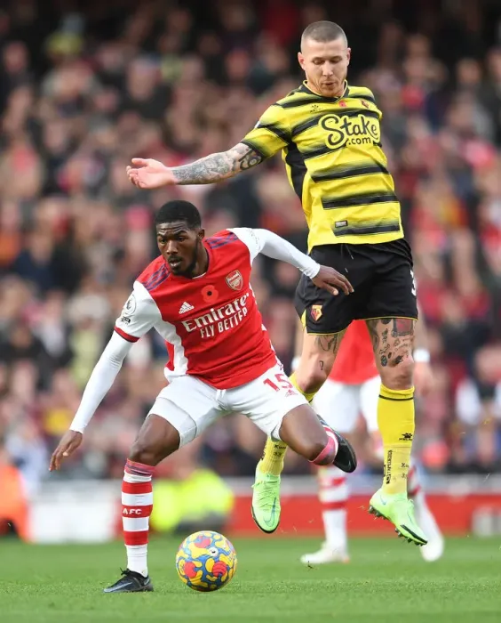 Framed Print : Arsenal vs. Watford: Ainsley Maitland-Niles in Action, Premier League 2021-22
