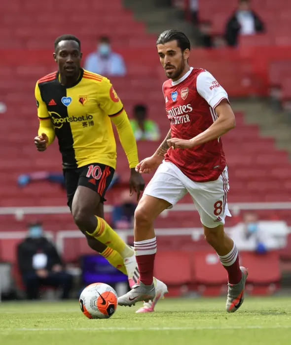 Framed Print : Arsenal vs. Watford: Dani Ceballos Clashes with Danny Welbeck in Premier League Showdown