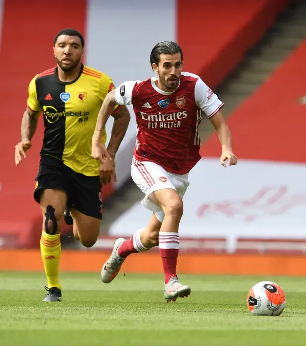 Framed Print : Arsenal vs. Watford: Dani Ceballos Clashes with Troy Deeney in Premier League Showdown (2019-20)