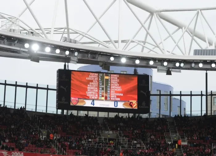 Framed Print : Arsenal vs. Watford: Emirates Stadium Scoreboard - Premier League 2015-16 Framed Print : Arsenal vs. Watford: Emirates Stadium Scoreboard - Premier League 2015-16