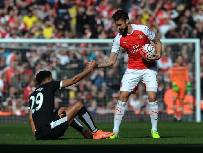 Framed Print : Arsenal vs. Watford: FA Cup Sixth Round Showdown - Giroud vs. Capoue