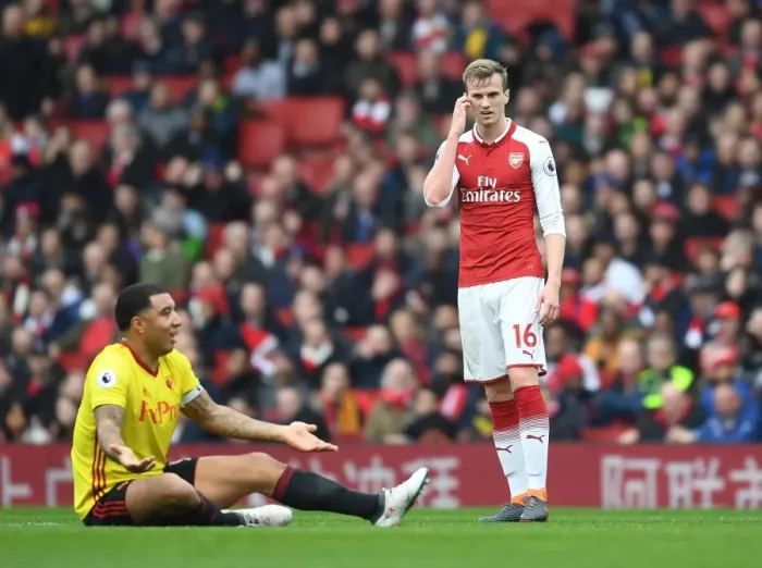 Framed Print : Arsenal vs. Watford: Intense Moment Between Rob Holding and Troy Deeney