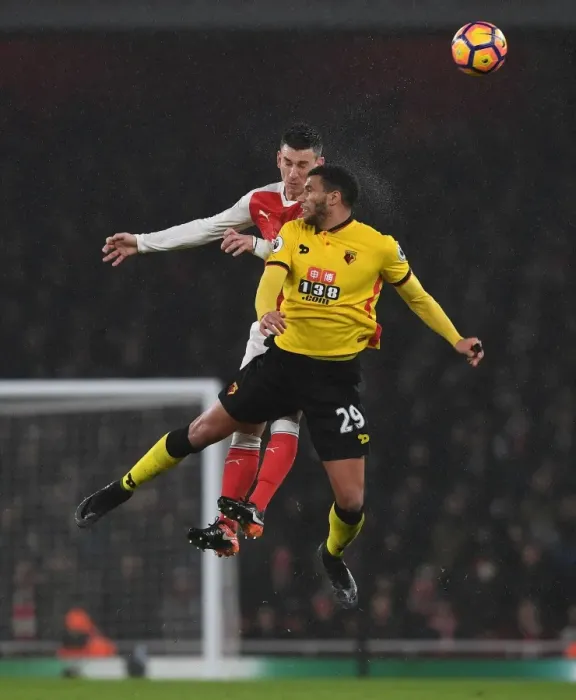 Framed Print : Arsenal vs. Watford: Koscielny Heads Off Pressure in Intense Premier League Clash Framed Print : Arsenal vs. Watford: Koscielny Heads Off Pressure in Intense Premier League Clash