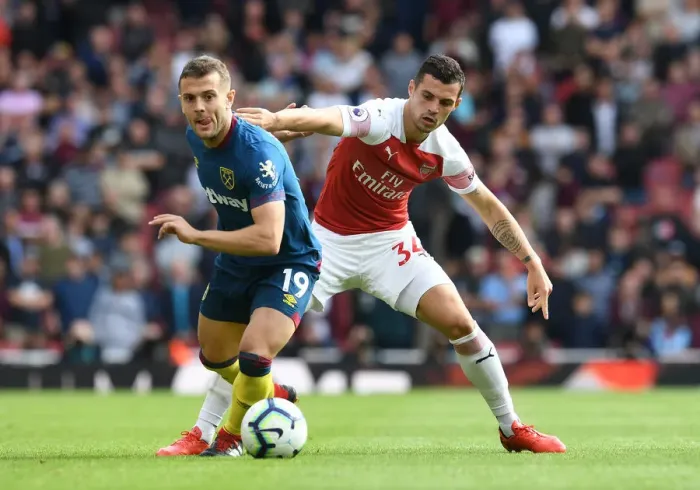 Framed Print : Arsenal vs. West Ham: Clash of Midfield Titans - Xhaka vs. Wilshere