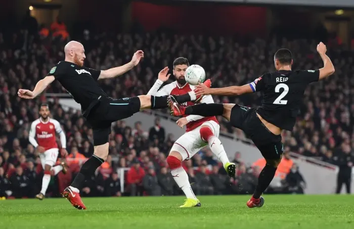 Framed Print : Arsenal vs. West Ham: Giroud Faces Off Against Collins and Reid in Carabao Cup Clash Framed Print : Arsenal vs. West Ham: Giroud Faces Off Against Collins and Reid in Carabao Cup Clash