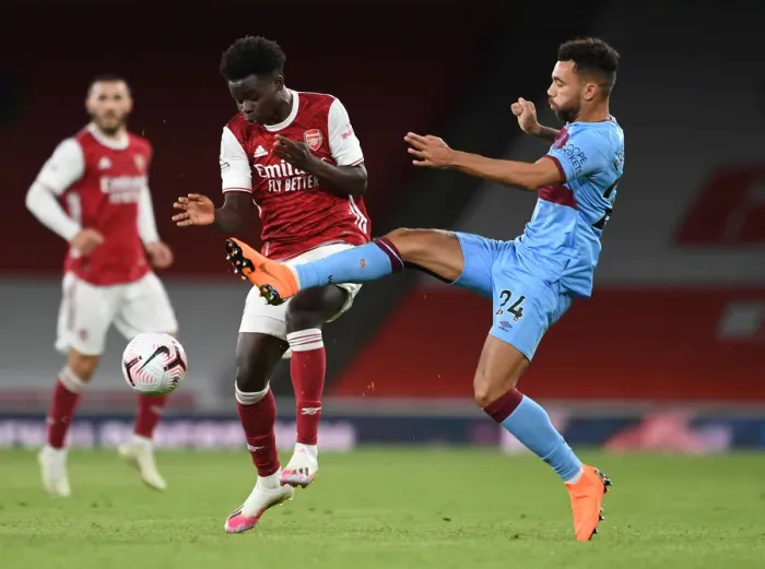 Framed Print : Arsenal vs. West Ham: Saka Fouls Mar Red-Hot Premier League Clash Framed Print : Arsenal vs. West Ham: Saka Fouls Mar Red-Hot Premier League Clash