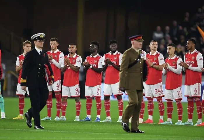 Framed Print : Arsenal vs. Wolverhampton Wanderers - Premier League 2022-23: Team Line-up for Remembrance Day Framed Print : Arsenal vs. Wolverhampton Wanderers - Premier League 2022-23: Team Line-up for Remembrance Day