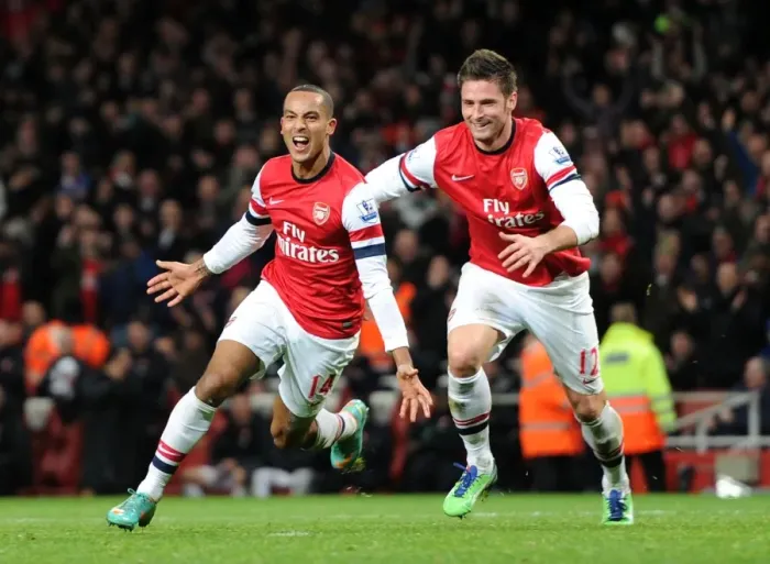 Framed Print : Arsenal: Walcott and Giroud's Unforgettable Goal Celebration (2012-13) Framed Print : Arsenal: Walcott and Giroud's Unforgettable Goal Celebration (2012-13)