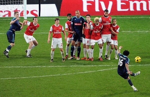 Arsenal wall defends a Jermaine Pennant (Stoke) free kick (L>R) Sebastien Squillaci