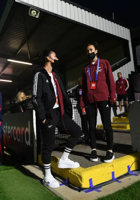 Framed Print : Arsenal WFC vs. 1899 Hoffenheim: Manuela Zinsberger and Viki Schnaderbeck Prepare for UEFA Women's Champions League Clash Framed Print : Arsenal WFC vs. 1899 Hoffenheim: Manuela Zinsberger and Viki Schnaderbeck Prepare for UEFA Women's Champions League Clash