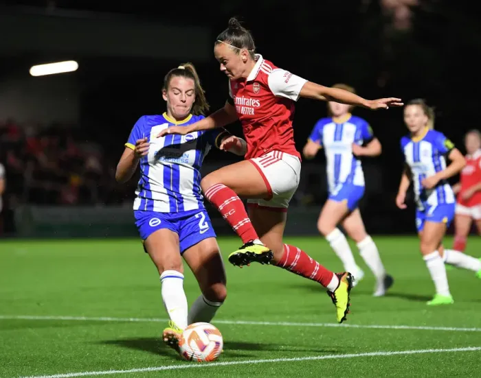 Framed Print : Arsenal WFC vs. Brighton & Hove Albion WFC: Battle in the Barclays Women's Super League (2022-23) - Arsenal's Caitlin Foord Faces Off Against Brighton's Jorja Fox Framed Print : Arsenal WFC vs. Brighton & Hove Albion WFC: Battle in the Barclays Women's Super League (2022-23) - Arsenal's Caitlin Foord Faces Off Against Brighton's Jorja Fox