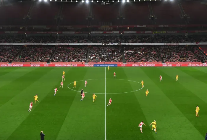 Framed Print : Arsenal WFC vs. FC Barcelona: A Battle in the UEFA Women's Champions League at Emirates Stadium