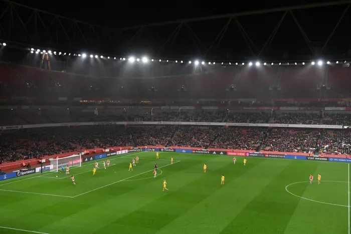Framed Print : Arsenal WFC vs. FC Barcelona: A Battle in the UEFA Women's Champions League at Emirates Stadium