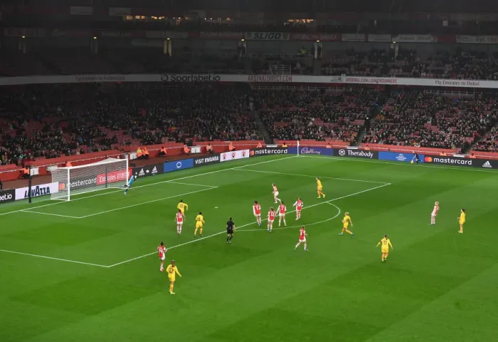 Framed Print : Arsenal WFC vs. FC Barcelona: UEFA Women's Champions League Clash at Emirates Stadium Framed Print : Arsenal WFC vs. FC Barcelona: UEFA Women's Champions League Clash at Emirates Stadium