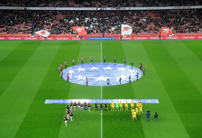 Framed Print : Arsenal WFC vs. FC Barcelona: A UEFA Women's Champions League Showdown at Emirates Stadium Framed Print : Arsenal WFC vs. FC Barcelona: A UEFA Women's Champions League Showdown at Emirates Stadium