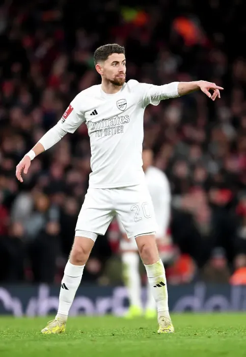 Framed Print : Arsenal in White: Jorginho Gives Instructions against Liverpool in FA Cup Match Amid No More Red Campaign