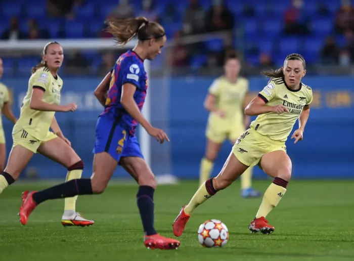 Framed Print : Arsenal Women Battle Barcelona in UEFA Champions League Showdown