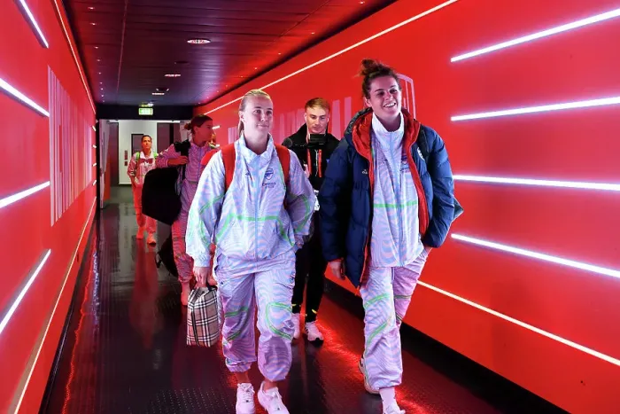 Framed Print : Arsenal Women: Beth Mead and Jennifer Beattie Arrive at Emirates Stadium Ahead of Clash against Aston Villa (2023-24) Framed Print : Arsenal Women: Beth Mead and Jennifer Beattie Arrive at Emirates Stadium Ahead of Clash against Aston Villa (2023-24)