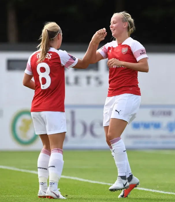 Framed Print : Arsenal Women: Beth Mead and Jordan Nobbs Celebrate Goals Against West Ham United Women