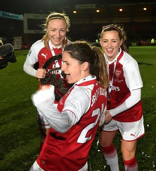 Arsenal Women Celebrate Continental Cup Victory: Quinn, McCabe, and van de Donk Lift the Trophy