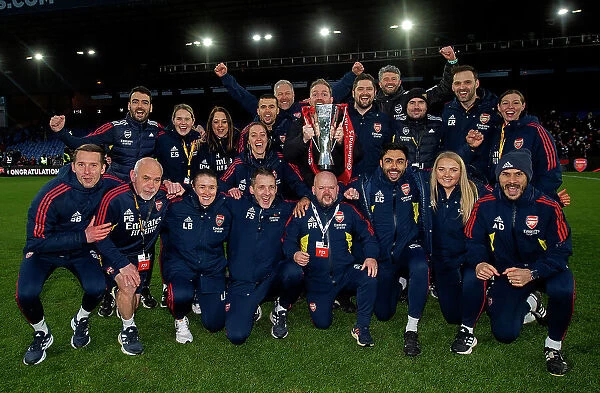 Arsenal Women Celebrate FA WSL Cup Victory over Chelsea: Jonas Eidevall and Team Lift the Trophy