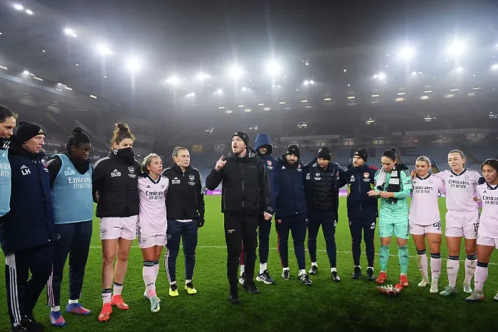Framed Print : Arsenal Women Celebrate FA WSL Title: Jonas Eidevall's Victory Huddle (Aston Villa vs. Arsenal, 2022-23)