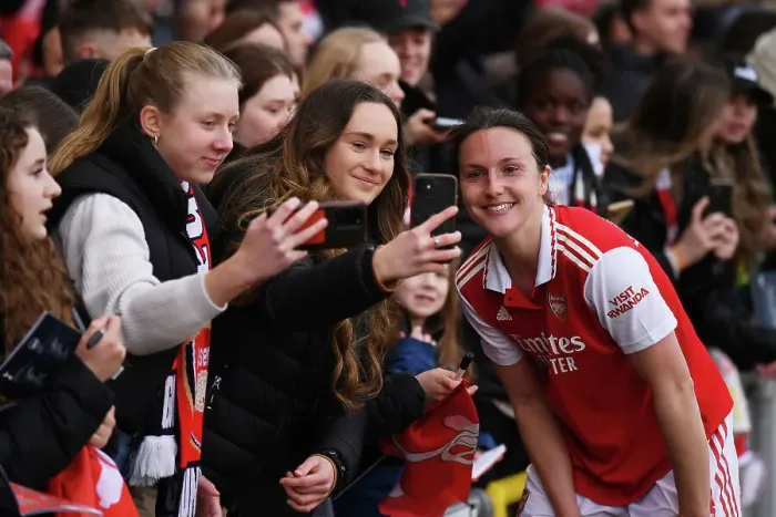 Framed Print : Arsenal Women Celebrate FA WSL Title Triumph: Lotte Wubben-Moy Amidst Ecstatic Fans