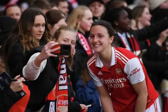 Framed Print : Arsenal Women Celebrate FA WSL Title Triumph: Lotte Wubben-Moy Amidst Ecstatic Fans