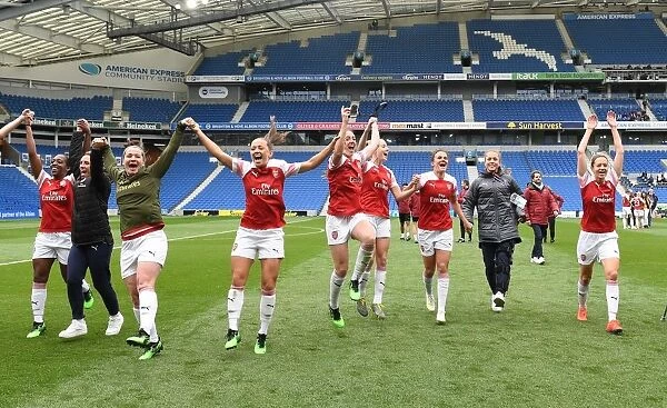 Arsenal Women Celebrate FA WSL Title Win: Danielle Carter, Jordan Nobbs, Emma Mitchell, Katie McCabe, Lisa Evans, Leah Williamson, Katrine Veje, Janni Arnth, Tabea Kemme, and Kim Little