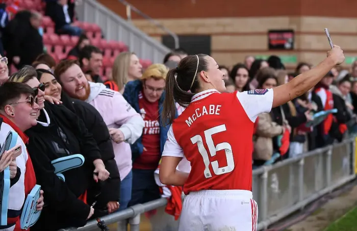 Framed Print : Arsenal Women Celebrate FA WSL Victory: Katie McCabe Amidst Jubilant Fans