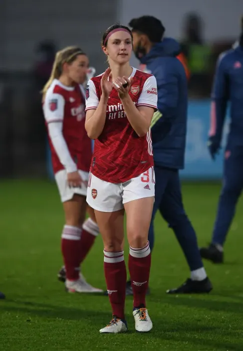 Framed Print : Arsenal Women Celebrate FA WSL Victory: Lotte Wubben-Moy Honors Supporters