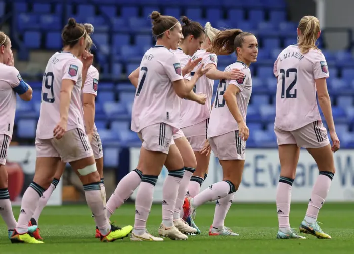 Framed Print : Arsenal Women Celebrate First Goal in FA WSL Match Against Liverpool Framed Print : Arsenal Women Celebrate First Goal in FA WSL Match Against Liverpool