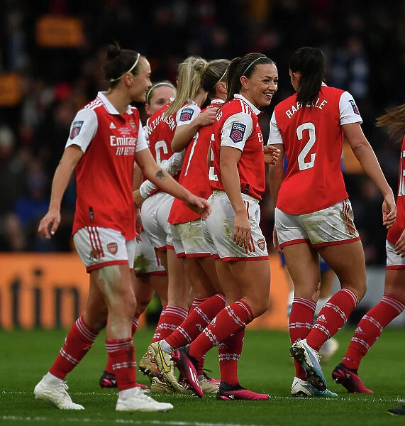 Arsenal Women Celebrate Third Goal Against Chelsea in Conti Cup Final