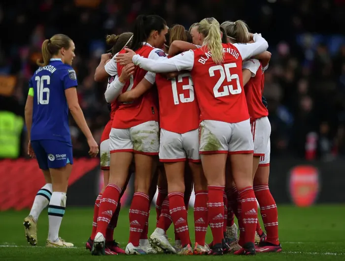 Framed Print : Arsenal Women Celebrate Third Goal Against Chelsea in FA WSL Cup Final Framed Print : Arsenal Women Celebrate Third Goal Against Chelsea in FA WSL Cup Final
