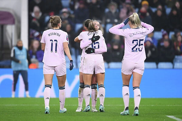 Arsenal Women Celebrate Katie McCabe's Goal Against Aston Villa in Barclays WSL
