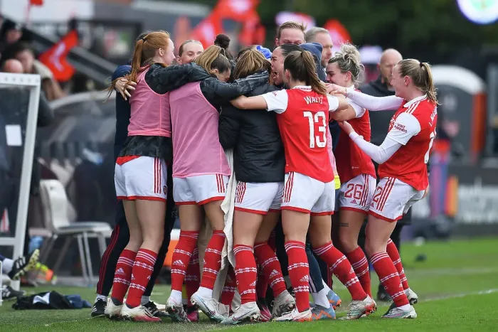 Framed Print : Arsenal Women Celebrate Katie McCabe's Goal Against Manchester City in FA Women's Super League Framed Print : Arsenal Women Celebrate Katie McCabe's Goal Against Manchester City in FA Women's Super League