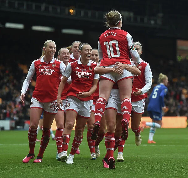 Arsenal Women Celebrate Kim Little's Goal: FA WSL Cup Final vs Chelsea, 2023