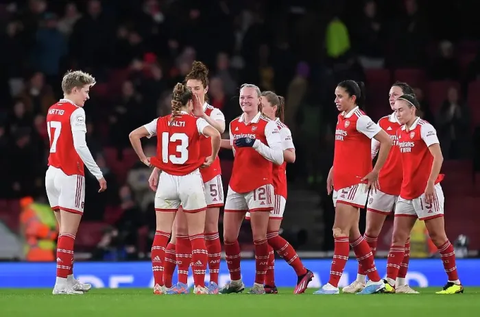 Framed Print : Arsenal Women Celebrate Quarter-Final Victory in UEFA Champions League