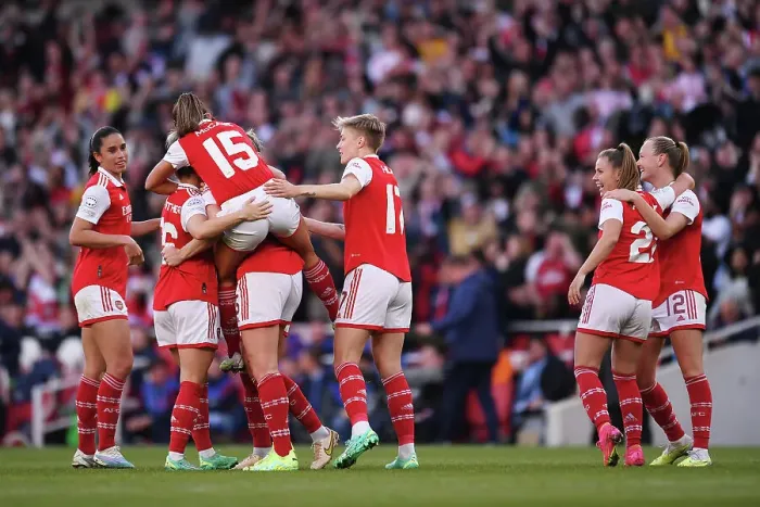 Framed Print : Arsenal Women Celebrate Second Goal Against VfL Wolfsburg in UEFA Champions League Semifinal Framed Print : Arsenal Women Celebrate Second Goal Against VfL Wolfsburg in UEFA Champions League Semifinal