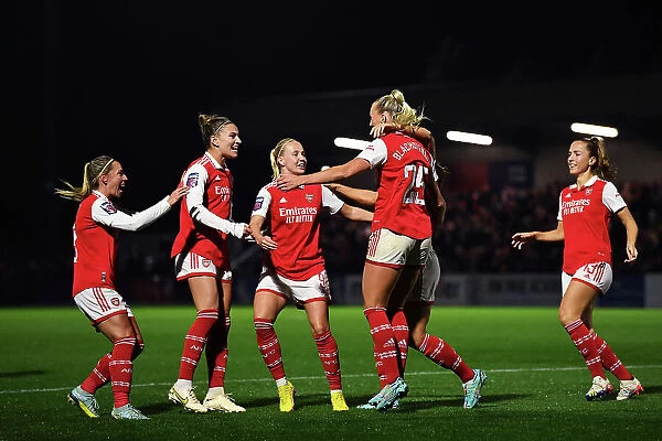Arsenal Women Celebrate Second Goal Against West Ham United in Barclays WSL Match