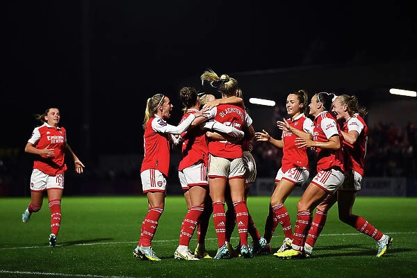 Arsenal Women Celebrate Second Goal Against West Ham: Stina Blackstenius and Team