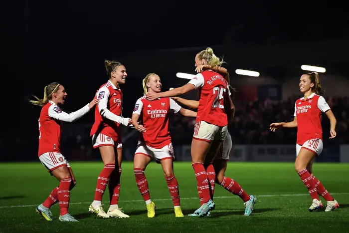 Framed Print : Arsenal Women Celebrate Second Goal Against West Ham United in Barclays WSL Match