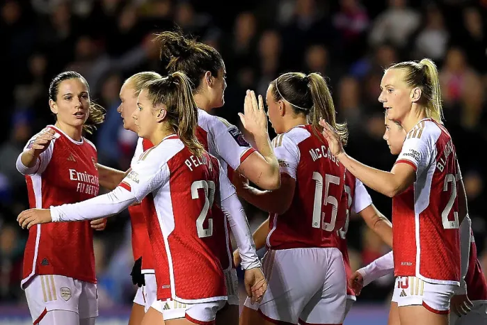 Framed Print : Arsenal Women Celebrate Stina Blackstenius's Goal in FA WSL Cup Match Against Reading Framed Print : Arsenal Women Celebrate Stina Blackstenius's Goal in FA WSL Cup Match Against Reading