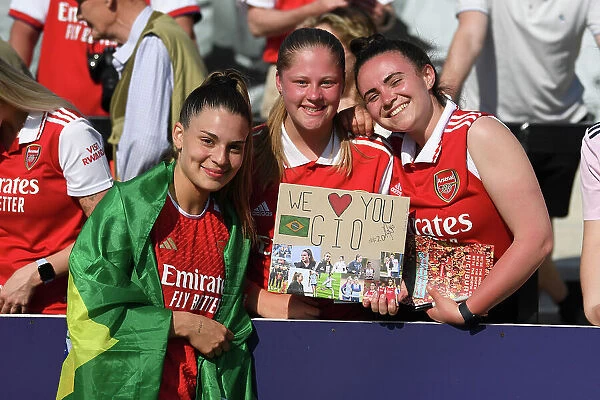 Arsenal Women Celebrate Title Win: Gio Queiroz and Fans at Meadow Park
