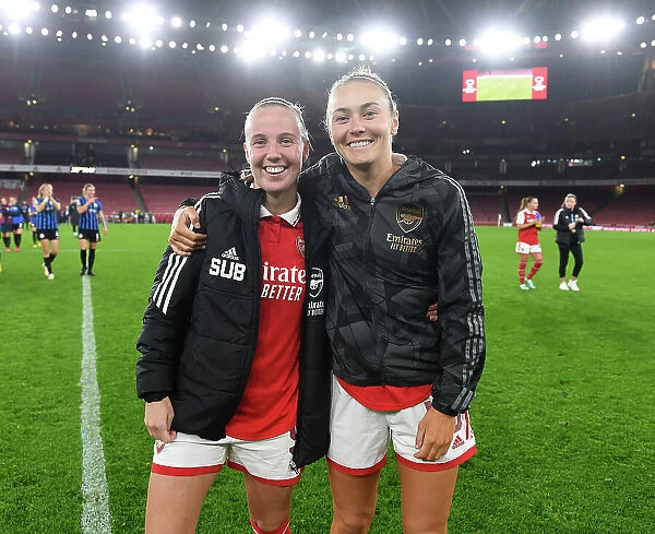Arsenal Women Celebrate UEFA Champions League Victory Over FC Zurich: Beth Mead and Caitlin Foord Rejoice on Field