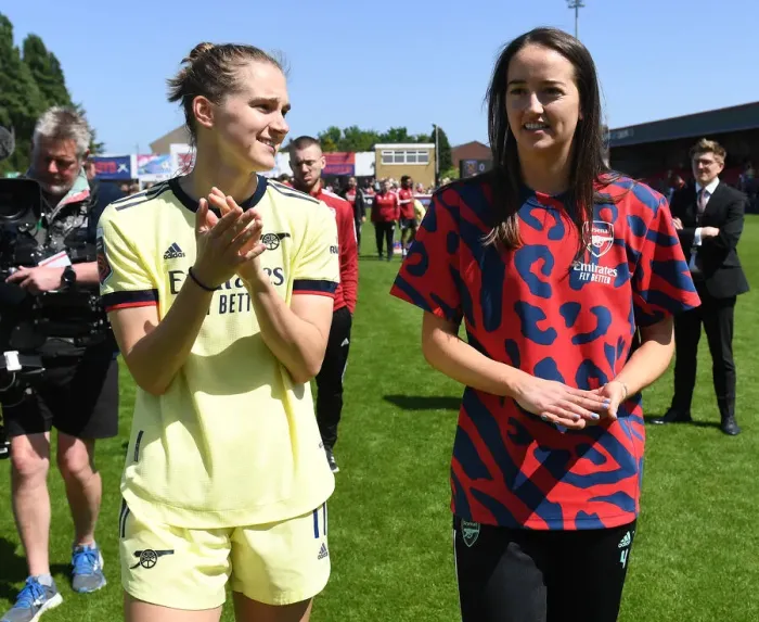 Framed Print : Arsenal Women Celebrate Victory: Miedema and Patten's Triumph Over West Ham United Framed Print : Arsenal Women Celebrate Victory: Miedema and Patten's Triumph Over West Ham United