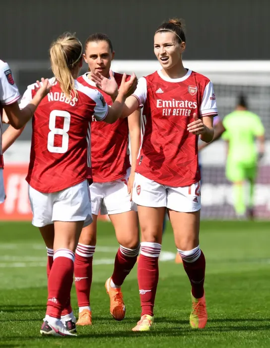 Framed Print : Arsenal Women Celebrate Victory: Steph Catley and Jordan Nobbs Exciting Moment