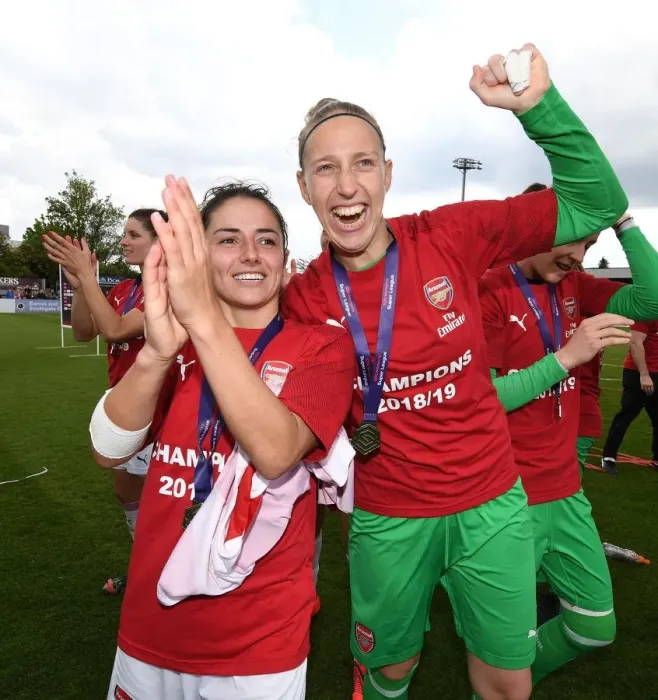Framed Print : Arsenal Women Celebrate Victory: Van de Donk and Van Veenendaal Rejoice After Beating Manchester City