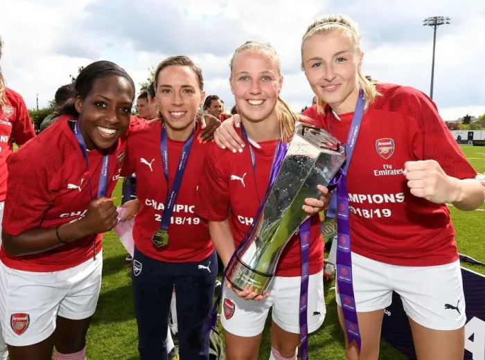 Framed Print : Arsenal Women Celebrate WSL Title with Carter, Nobbs, Mead, and Williamson Framed Print : Arsenal Women Celebrate WSL Title with Carter, Nobbs, Mead, and Williamson